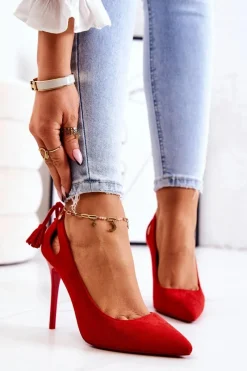 Szpilki Zamszowe>Boto Szpilki Damskie Zamszowe W Szpic Czerwone Leven