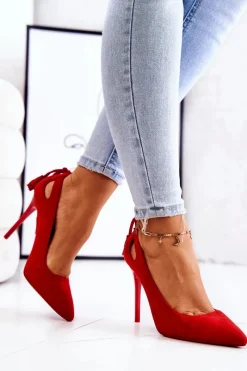 Szpilki Zamszowe></noscript>Boto Szpilki Damskie Zamszowe W Szpic Czerwone Leven