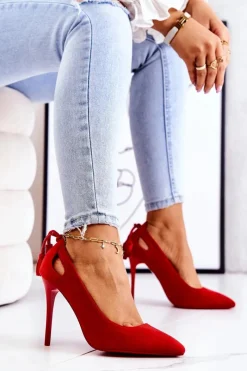 Szpilki Zamszowe></noscript>Boto Szpilki Damskie Zamszowe W Szpic Czerwone Leven