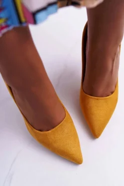 Hot Szpilki Damskie Zamszowe Żółte Yanna Damskie Szpilki Zamszowe