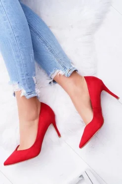 Szpilki Zamszowe>Boto Szpilki Damskie Zamszowe W Szpic Czerwone Cream