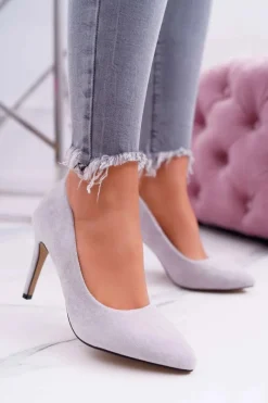 Szpilki Zamszowe>Boto Szpilki Damskie Zamszowe W Szpic Szare Kiss Me