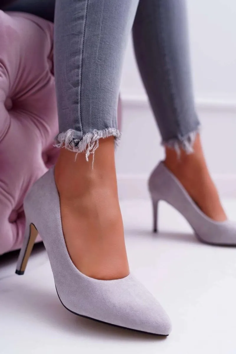 Szpilki Zamszowe>Boto Szpilki Damskie Zamszowe W Szpic Szare Kiss Me