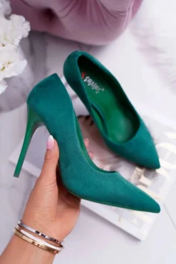 Hot Boto Szpilki Damskie Zamszowe Zielone Yanna