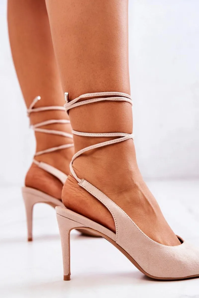 Szpilki Zamszowe>Boto Szpilki Wiązane Beżowe Kallie