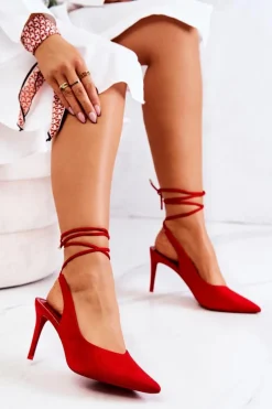 Sale Szpilki Wiązane Czerwone Kallie Damskie Szpilki Zamszowe