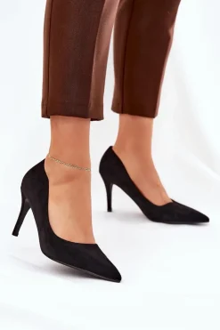 Czółenka Klasyczne>Boto Szpilki Z Eko Zamszu Czarne Vannith