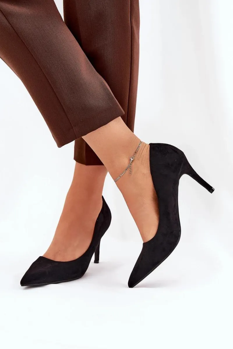 Czółenka Klasyczne>Boto Szpilki Z Eko Zamszu Czarne Vannith