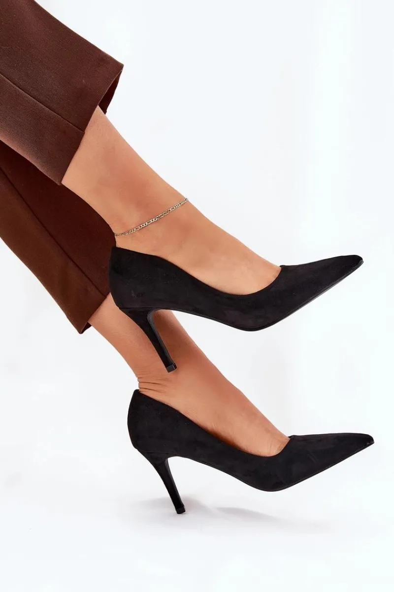 Czółenka Klasyczne>Boto Szpilki Z Eko Zamszu Czarne Vannith