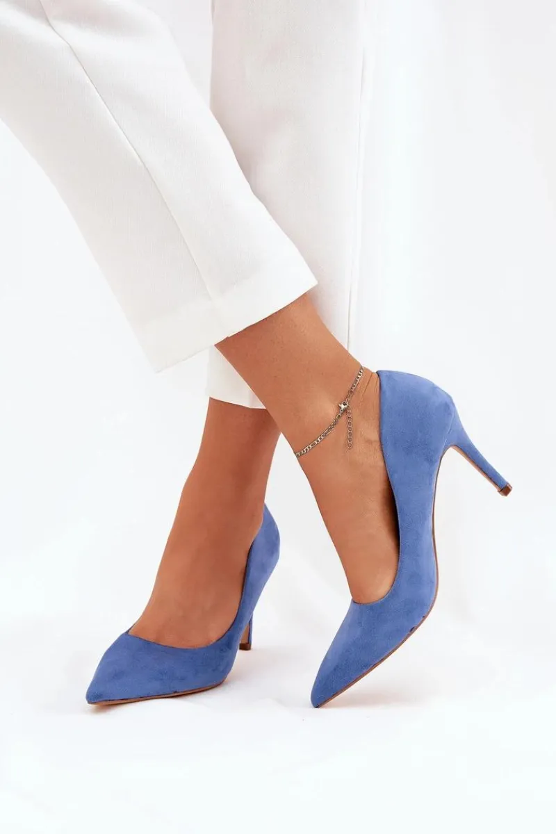 Szpilki Z Eko Zamszu Niebieskie Vannith Damskie Czółenka Klasyczne