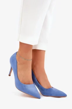 Szpilki Z Eko Zamszu Niebieskie Vannith Damskie Czółenka Klasyczne