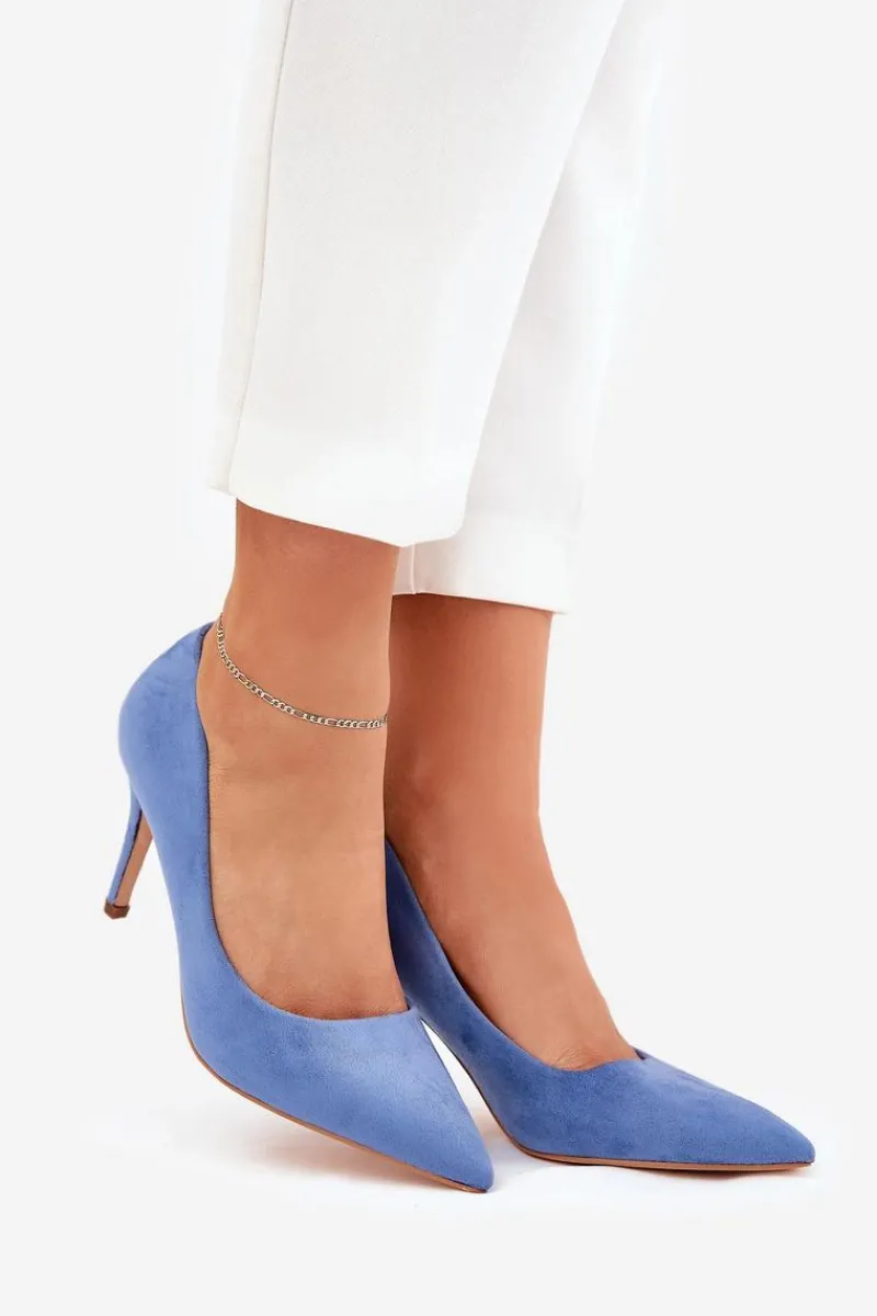 Szpilki Z Eko Zamszu Niebieskie Vannith Damskie Czółenka Klasyczne