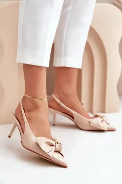 Czółenka Klasyczne>Boto Szpilki Z Kokardą Eko Skórzane Beżowe Emirenna