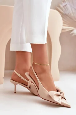 Czółenka Klasyczne>Boto Szpilki Z Kokardą Eko Skórzane Beżowe Emirenna