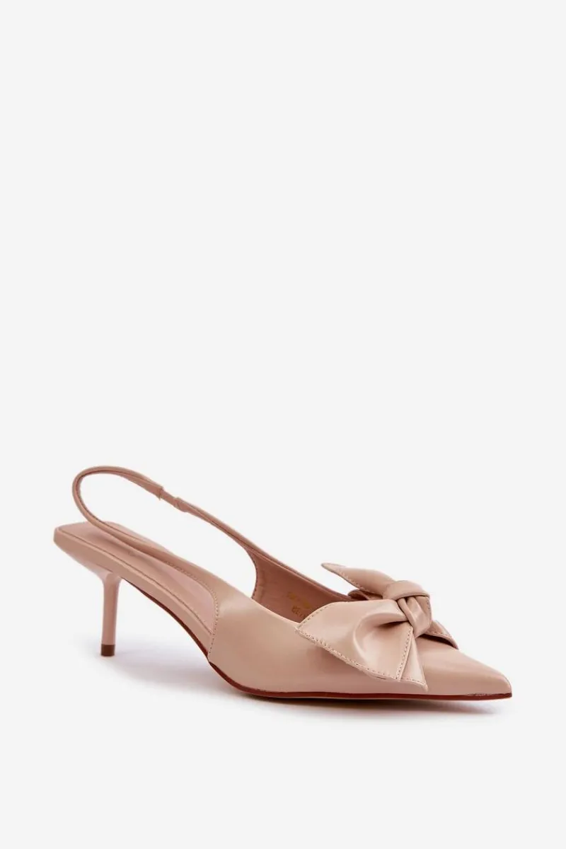 Czółenka Klasyczne>Boto Szpilki Z Kokardą Eko Skórzane Beżowe Emirenna