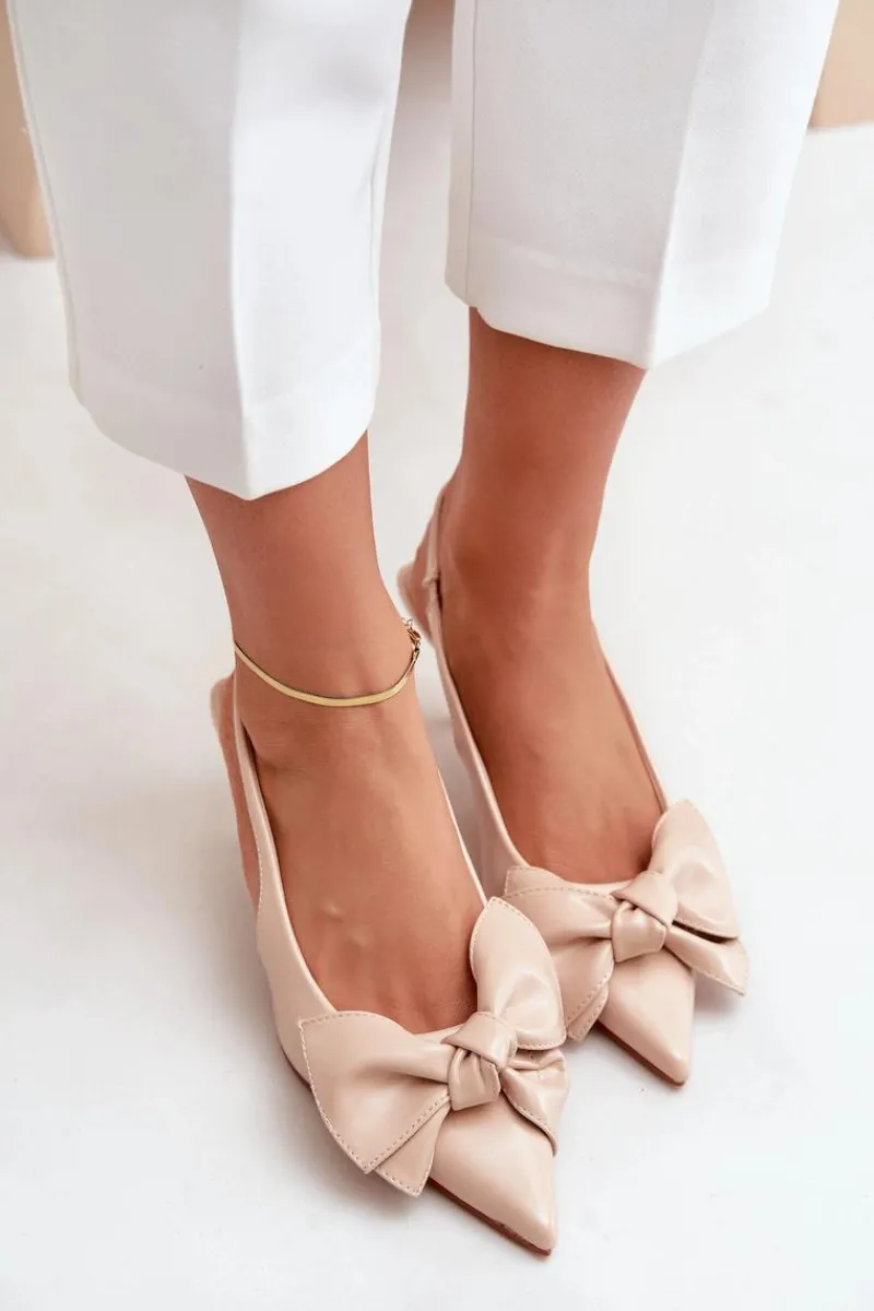 Czółenka Klasyczne>Boto Szpilki Z Kokardą Eko Skórzane Beżowe Emirenna