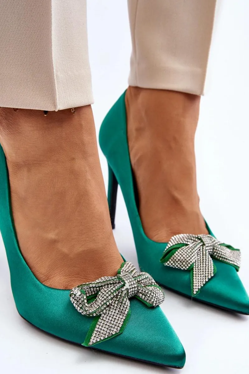 Czółenka Klasyczne>Boto Szpilki Z Kokardą Zielone Fairine