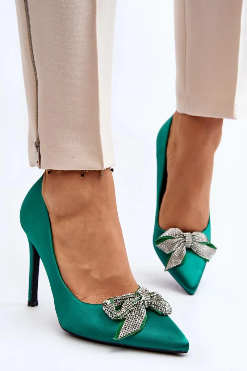 Czółenka Klasyczne>Boto Szpilki Z Kokardą Zielone Fairine