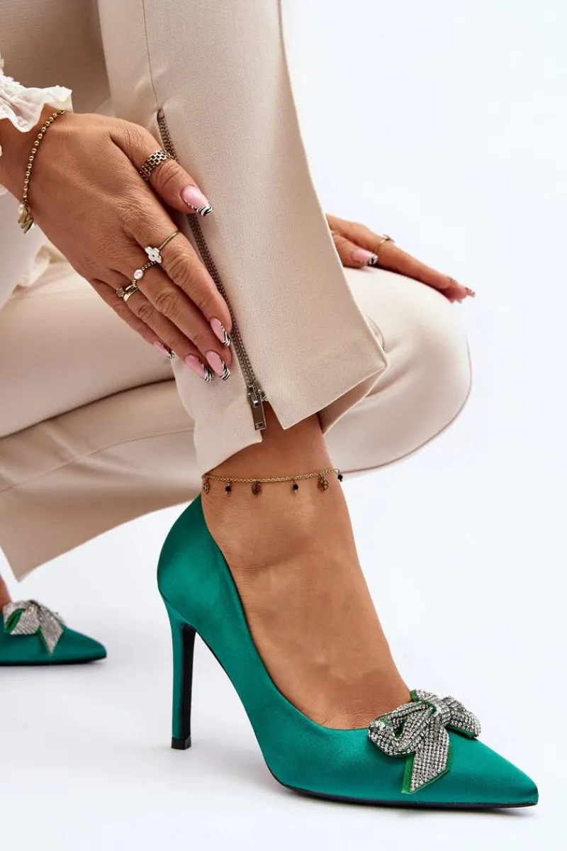 Czółenka Klasyczne>Boto Szpilki Z Kokardą Zielone Fairine