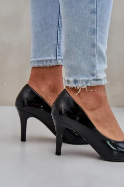 Discount Szpilki Z Lakierowanej Eko Skóry Czarne Sanalitia Damskie Czółenka Klasyczne