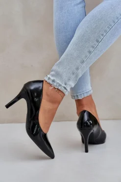 Discount Szpilki Z Lakierowanej Eko Skóry Czarne Sanalitia Damskie Czółenka Klasyczne