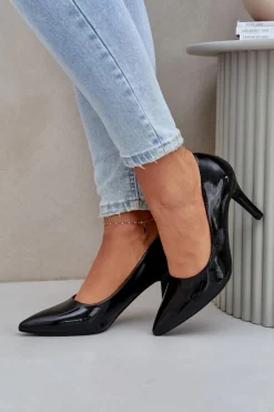 Discount Szpilki Z Lakierowanej Eko Skóry Czarne Sanalitia Damskie Czółenka Klasyczne