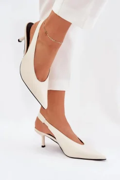 Czółenka Klasyczne>Boto Szpilki Z Odkrytą Piętą Eko Skórzane Ecru Aricandia