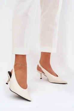 Czółenka Klasyczne>Boto Szpilki Z Odkrytą Piętą Eko Skórzane Ecru Aricandia