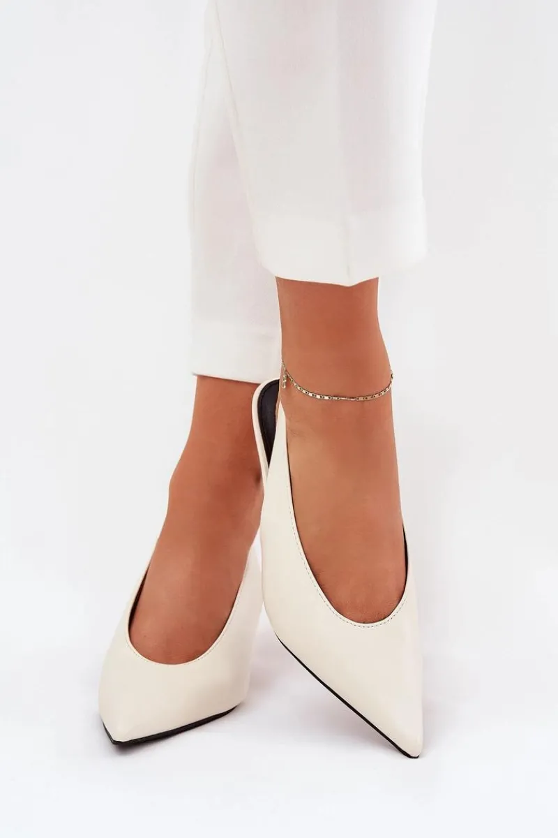 Czółenka Klasyczne>Boto Szpilki Z Odkrytą Piętą Eko Skórzane Ecru Aricandia