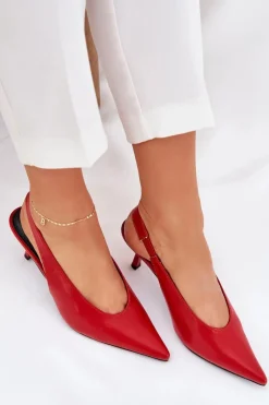 Best Szpilki Z Odkrytą Piętą Eko Skórzane Czerwone Aricandia Damskie Czółenka Klasyczne