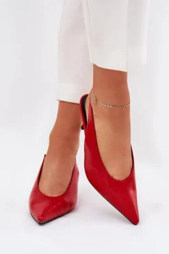 Best Szpilki Z Odkrytą Piętą Eko Skórzane Czerwone Aricandia Damskie Czółenka Klasyczne