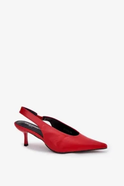 Best Szpilki Z Odkrytą Piętą Eko Skórzane Czerwone Aricandia Damskie Czółenka Klasyczne