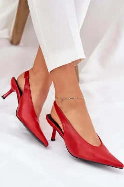 Best Szpilki Z Odkrytą Piętą Eko Skórzane Czerwone Aricandia Damskie Czółenka Klasyczne