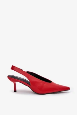 Best Szpilki Z Odkrytą Piętą Eko Skórzane Czerwone Aricandia Damskie Czółenka Klasyczne