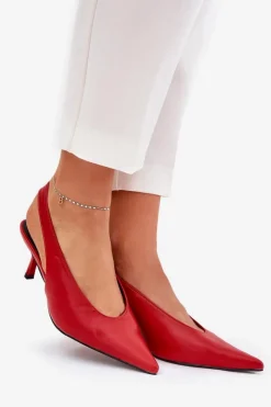 Best Szpilki Z Odkrytą Piętą Eko Skórzane Czerwone Aricandia Damskie Czółenka Klasyczne