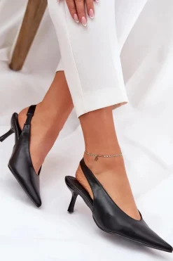 Outlet Boto Szpilki Z Odkrytą Piętą Eko Skórzane Czarne Aricandia Czarny