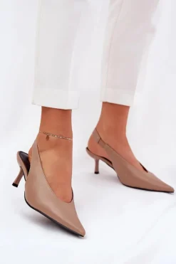 Outlet Boto Szpilki Z Odkrytą Piętą Eko Skórzane Ciemnobeżowe Aricandia