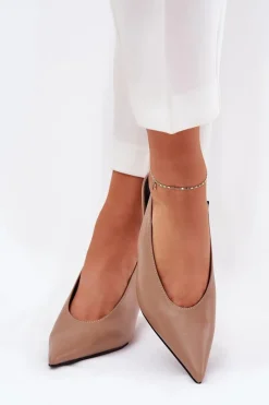 Outlet Boto Szpilki Z Odkrytą Piętą Eko Skórzane Ciemnobeżowe Aricandia