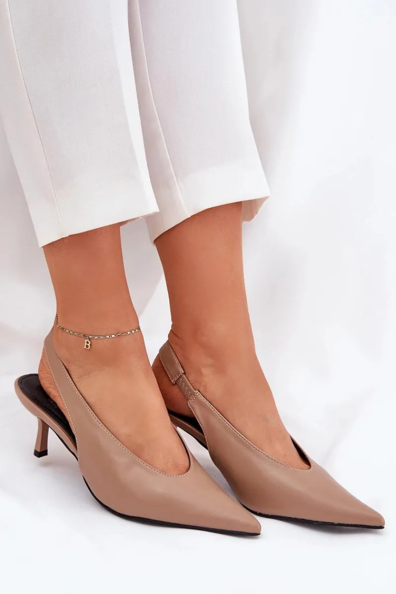 Outlet Boto Szpilki Z Odkrytą Piętą Eko Skórzane Ciemnobeżowe Aricandia