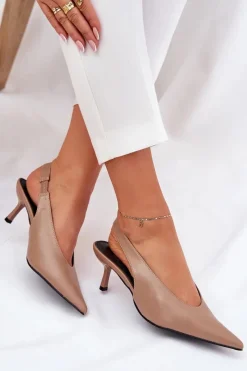 Outlet Boto Szpilki Z Odkrytą Piętą Eko Skórzane Ciemnobeżowe Aricandia