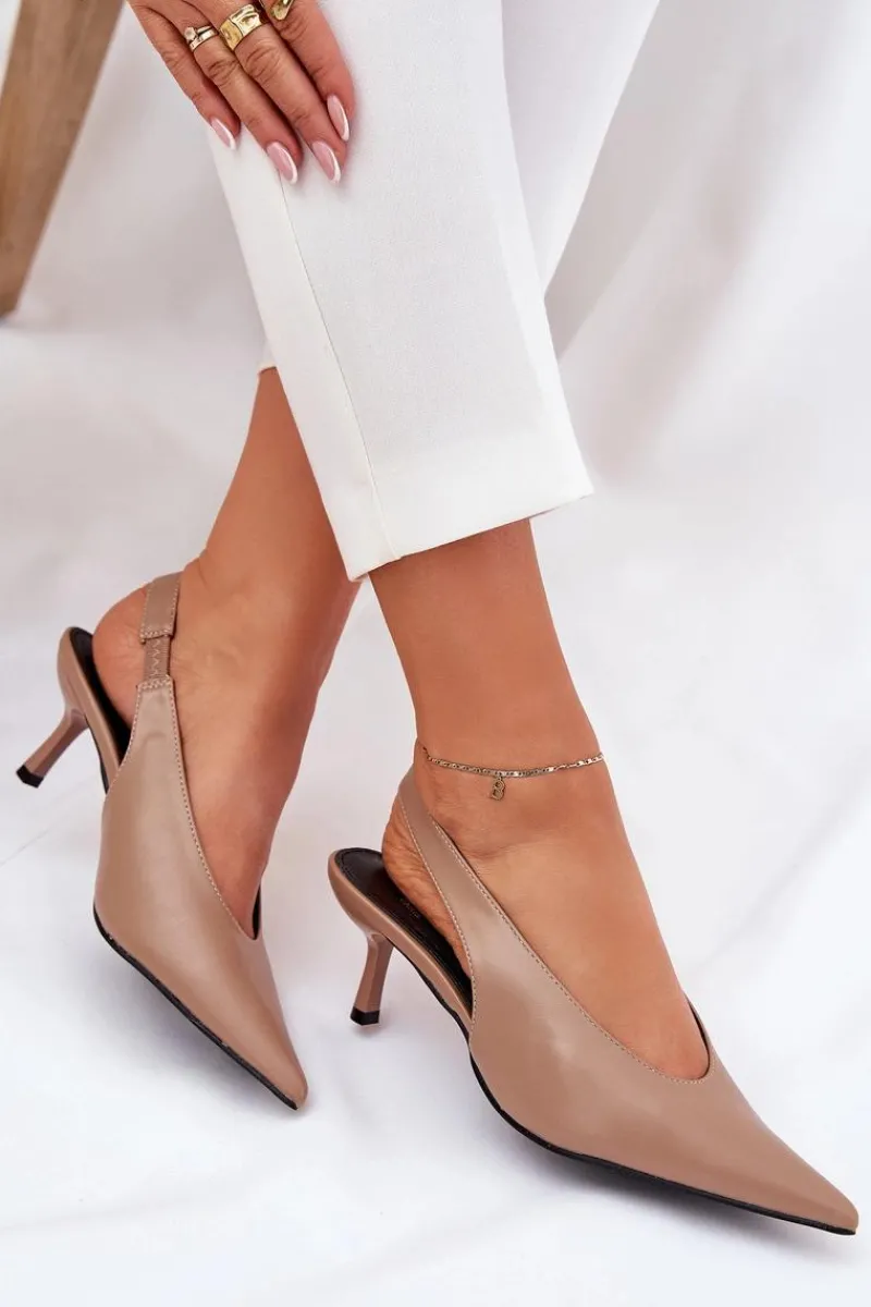 Outlet Boto Szpilki Z Odkrytą Piętą Eko Skórzane Ciemnobeżowe Aricandia