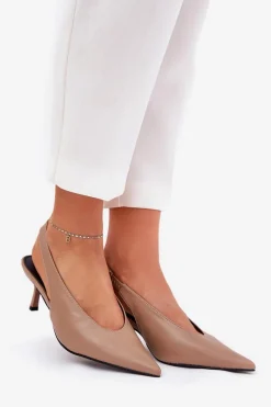 Outlet Boto Szpilki Z Odkrytą Piętą Eko Skórzane Ciemnobeżowe Aricandia