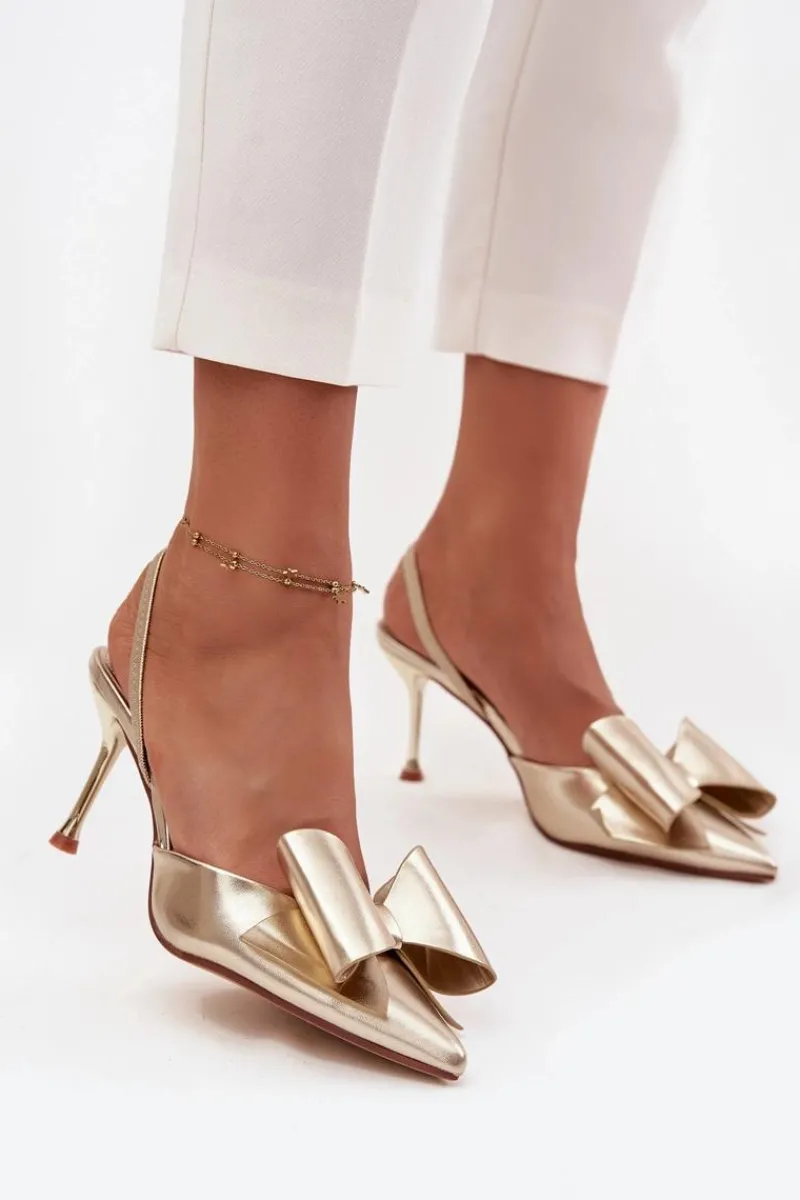 Best Boto Szpilki Z Odkrytymi Piętami I Kokardką Złote Eklevia Złoty