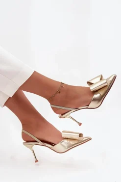 Best Boto Szpilki Z Odkrytymi Piętami I Kokardką Złote Eklevia Złoty