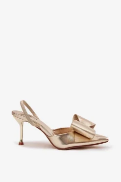 Best Boto Szpilki Z Odkrytymi Piętami I Kokardką Złote Eklevia Złoty