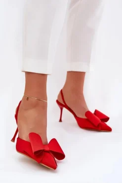 Sale Boto Szpilki Z Odkrytymi Piętami I Kokardką Czerwone Eklevia