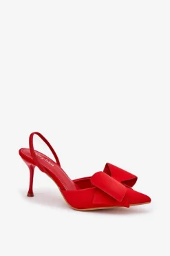 Sale Boto Szpilki Z Odkrytymi Piętami I Kokardką Czerwone Eklevia