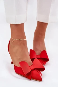 Sale Boto Szpilki Z Odkrytymi Piętami I Kokardką Czerwone Eklevia