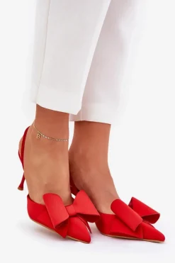 Sale Boto Szpilki Z Odkrytymi Piętami I Kokardką Czerwone Eklevia