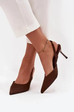Online Szpilki Z Odkrytymi Piętami Czekoladowe Lenira Damskie Czółenka Klasyczne